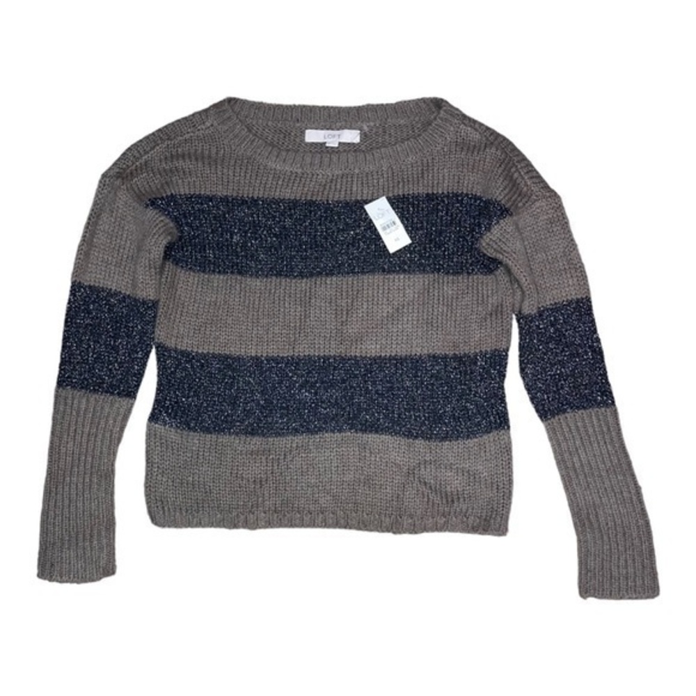 LOFT gray brown striped knit sweater xs nwt
